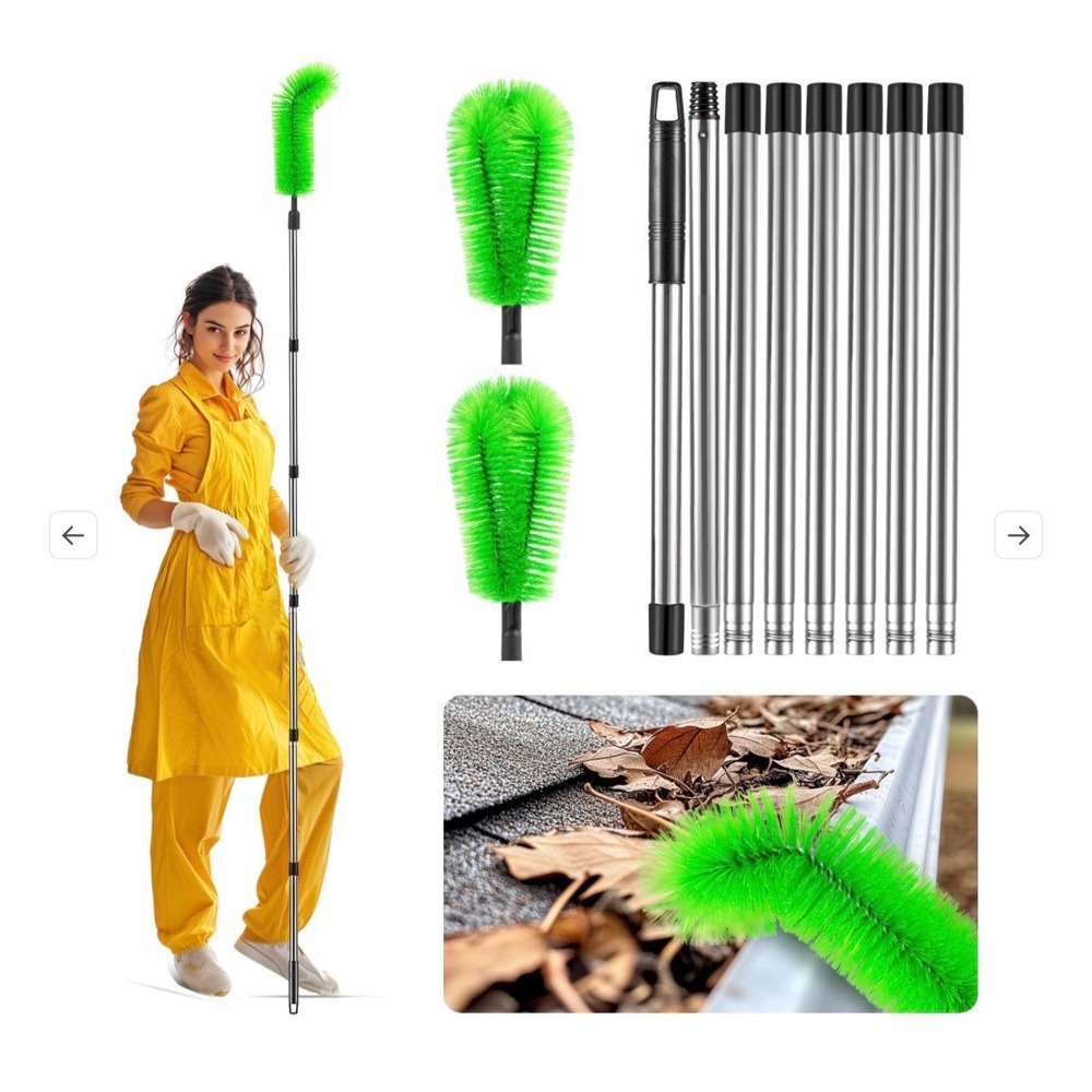 Zhichen star 10.5 FT Gutter Cleaning Tools Ground Adjustable Green Brush Set
